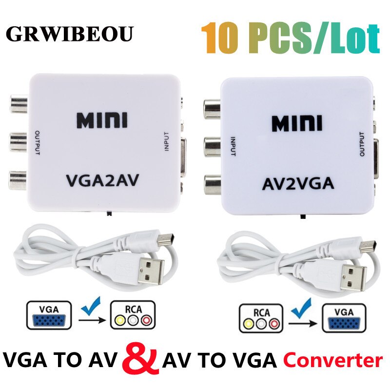 10 PCS RCA To VGA Converter AV2VGA VGA2AV Conv..